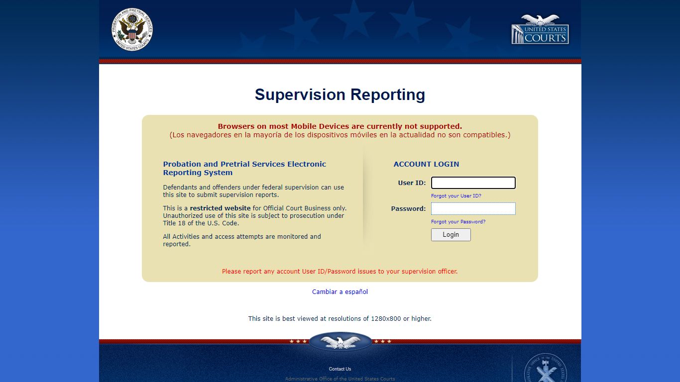 Monthly Supervision Reporting - Login